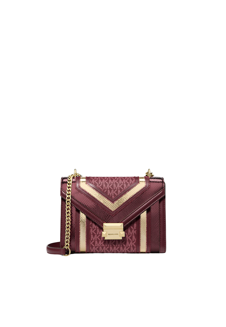 Michael Kors Whitney Medium Signature Logo and Metallic Shoulder Bag In Oxblood Multi 35F4GWHL6M