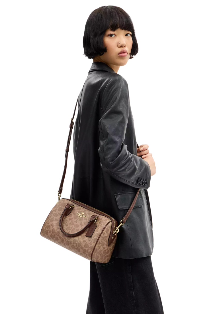 Coach Rowan In Signature Canvas Satchel Bag In Tan Brown CV961