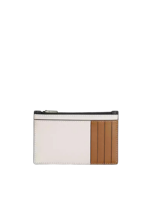 Coach Zip Card case In Colourblock Signature Canvas In Charcoal Light Saddle Chalk CR407