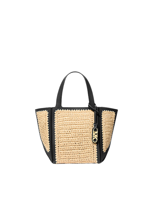 ( PREORDER ) Michael Kors Jordi Small Hand-Crocheted and Leather Tote Bag In Natural Black 30S5G9JT5W