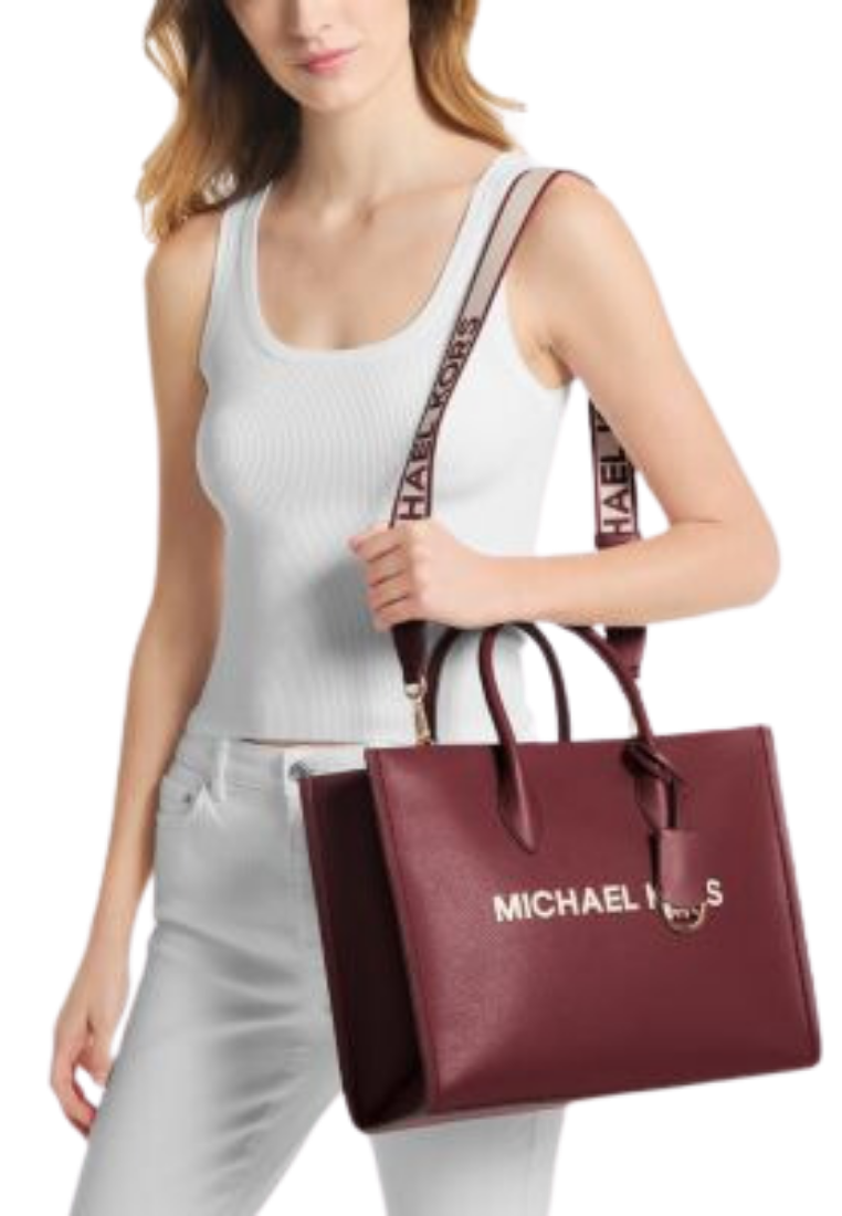 ( PREORDER ) Michael Kors Mirella Tote Bag Medium Pebbled Leather In Oxblood 35S4G7ZT2L