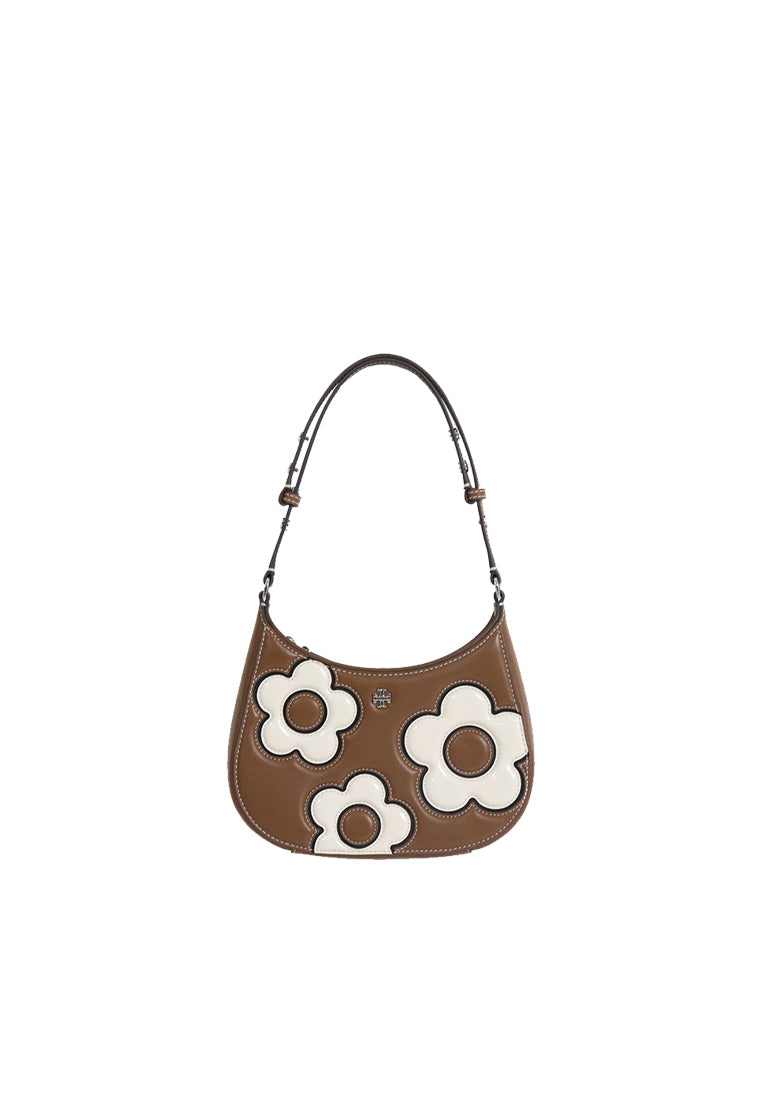 ( AS IS ) Tory Burch Emerson Floral Applique Dome Satchel Bag In Moose 151965