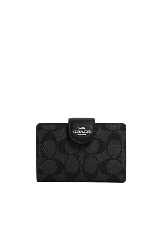 Coach Signature Medium C0082 Corner Zip Wallet In Graphite Black