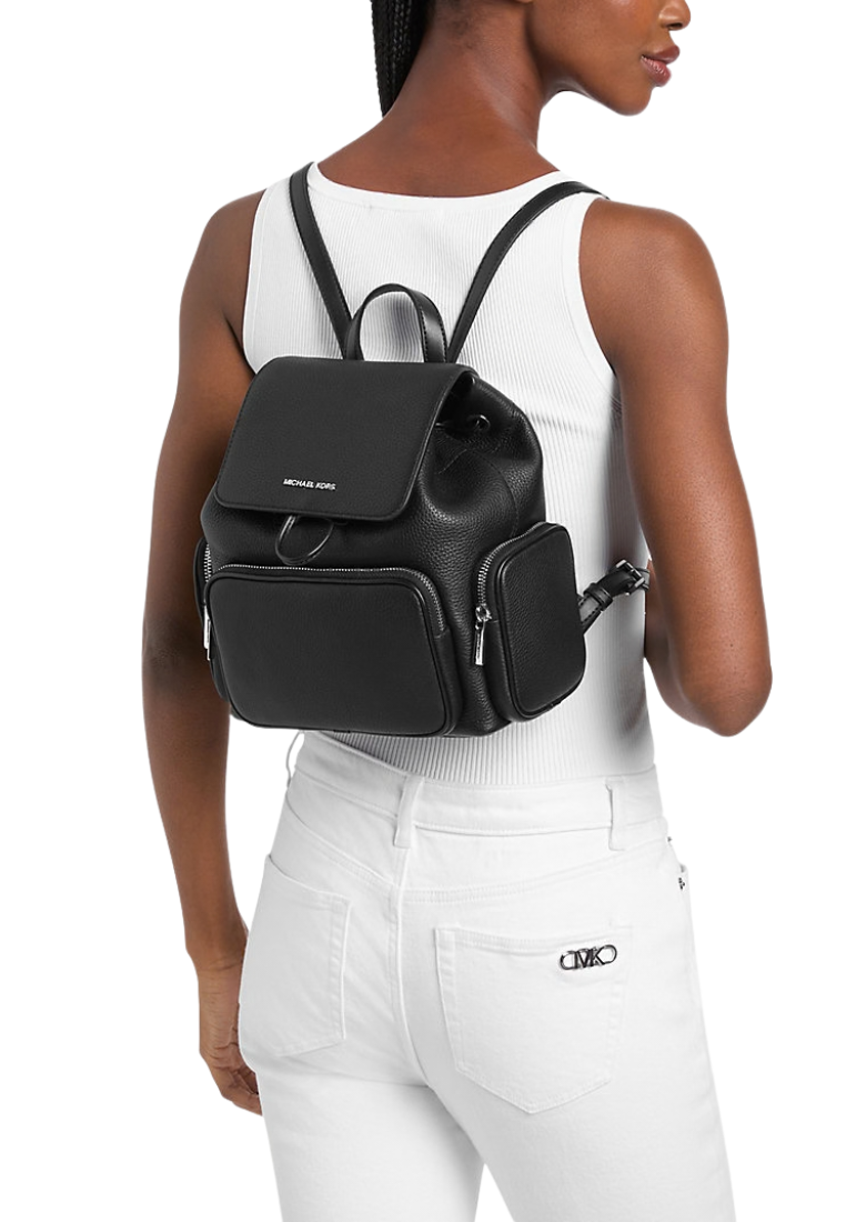 ( PREORDER ) Michael Kors Merritt Small Pebbled Leather Cargo Backpack In Black 35S6S0WB5L