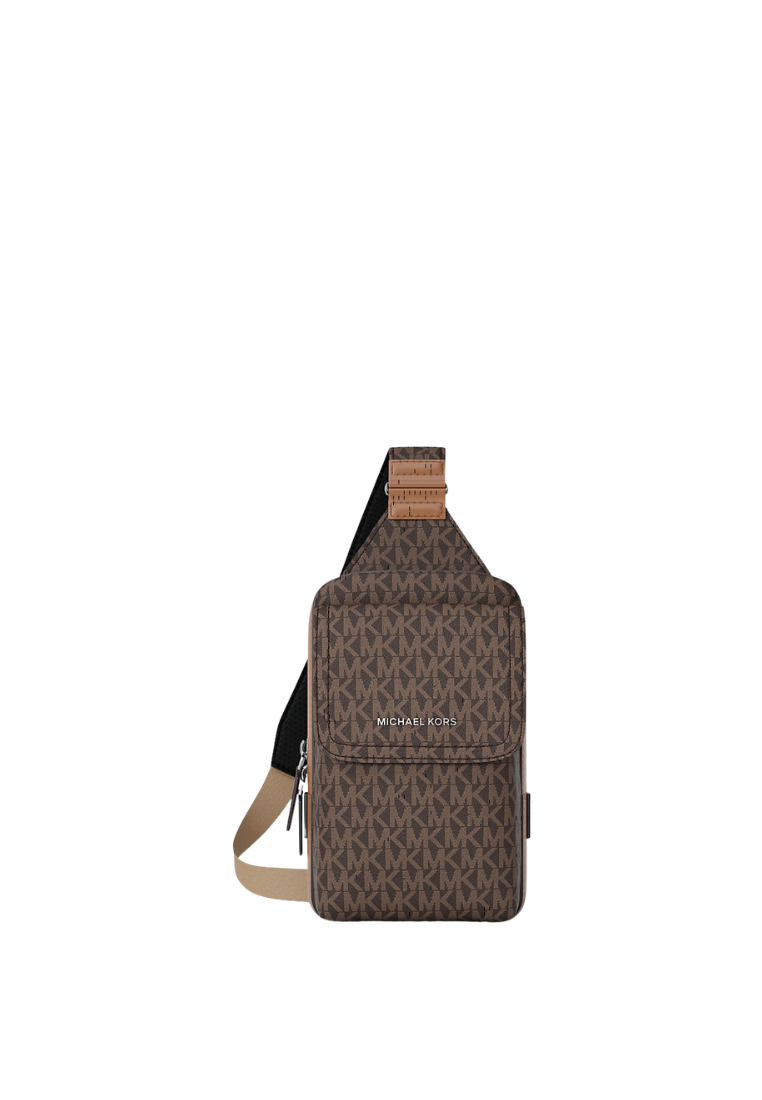 ( PREORDER ) Michael Kors Hudson Signature Logo Sling Pack In Brown Luggage 33S4LHUY1B