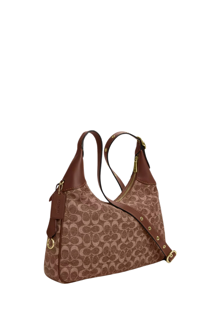 ( PREORDER ) Coach Ella In Signature Chenille Shoulder Bag In Vintage Brown CCE49