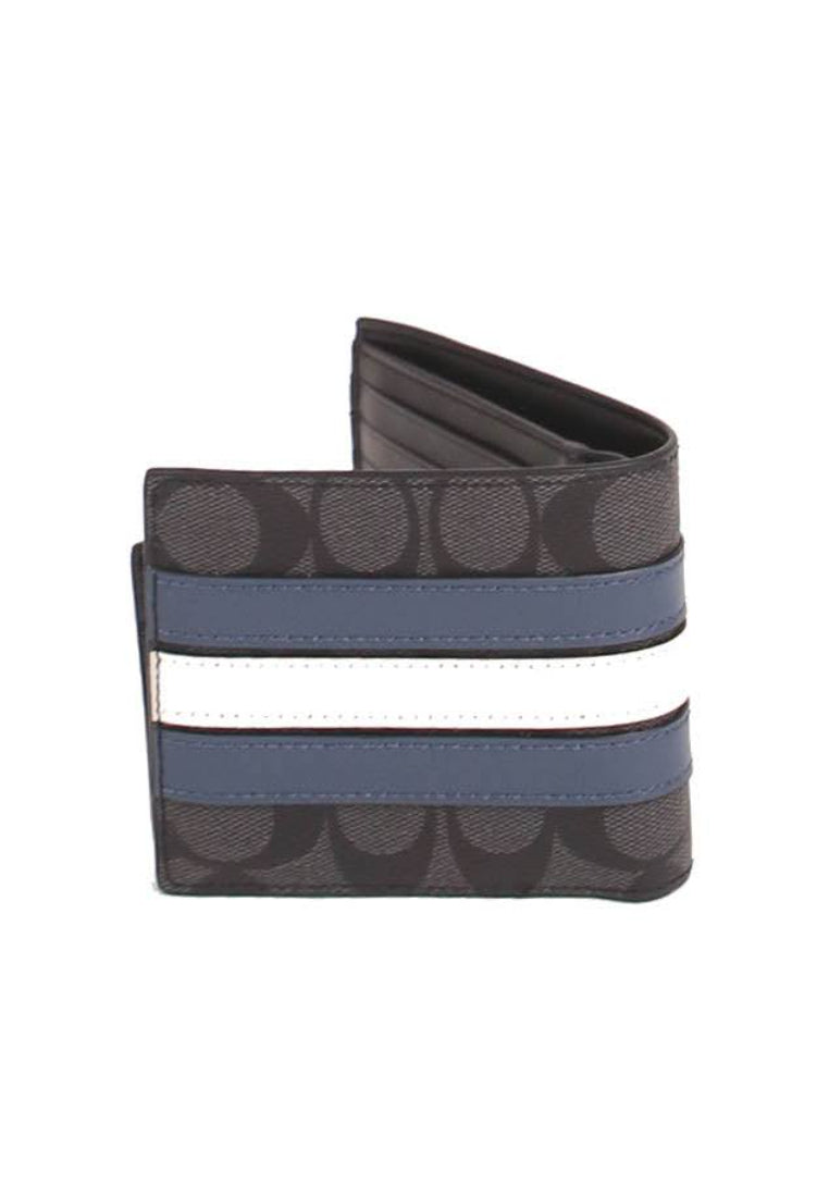 Coach Signature 3 In 1 3008 Wallet With Varsity Stripes In Charcoal Black