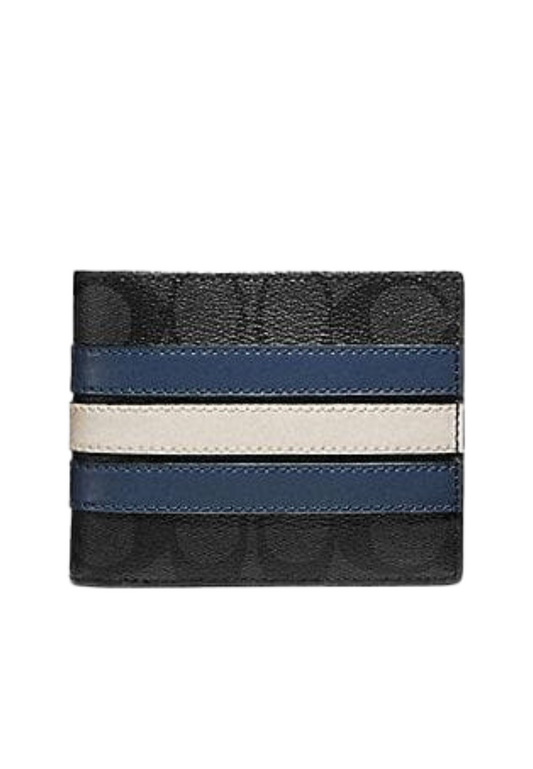 Coach Signature 3 In 1 3008 Wallet With Varsity Stripes In Charcoal Black