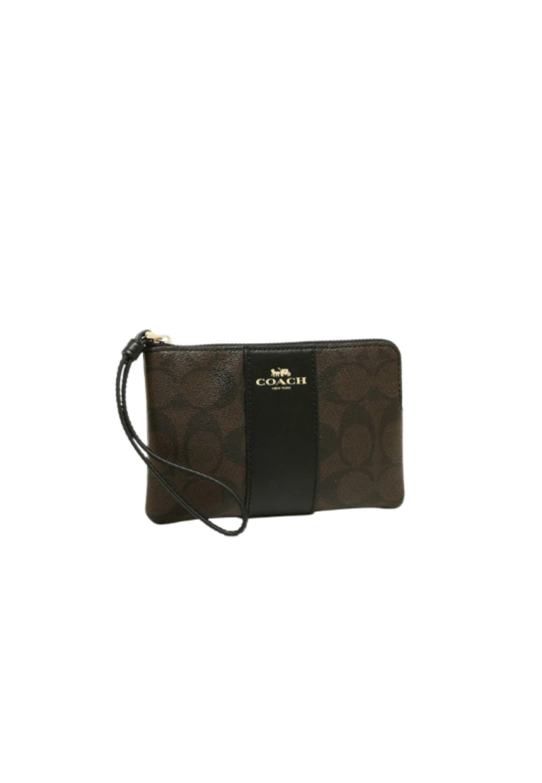 Coach Signature PVC Corner Zip Wristlet 58035 In Brown Black