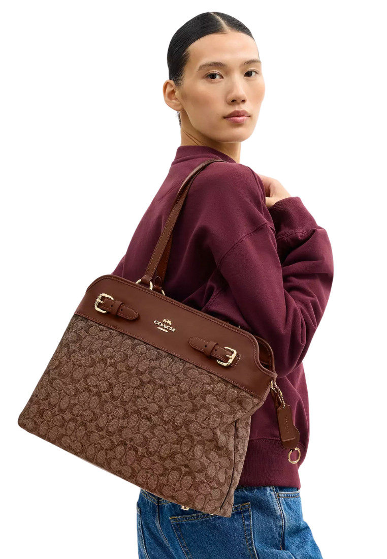 ( PREORDER ) Coach Easton In Signature Chenille Tote Bag In Vintage Brown CCZ08