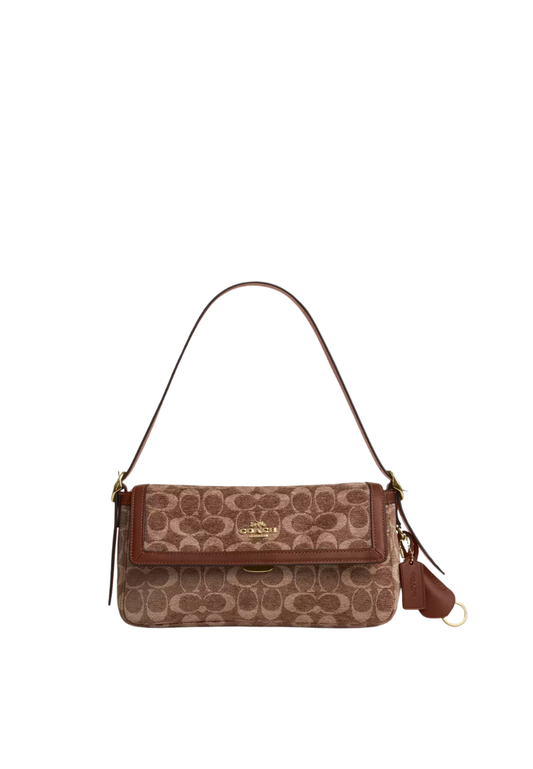( PREORDER ) Coach Etta Small Flap In Signature Chenille Shoulder Bag In Vintage Brown CCV65