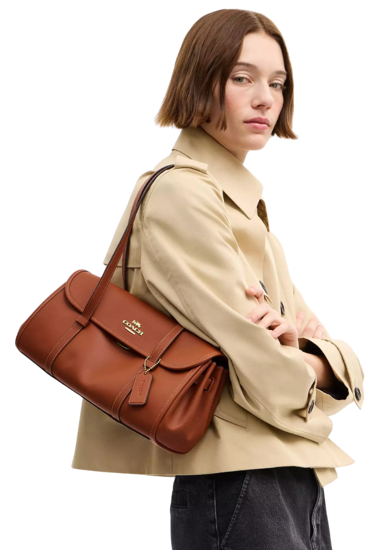 ( PREORDER ) Coach Bridget Flap Shoulder Bag In Gold Tan CDB05