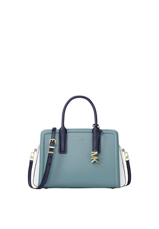 ( PREORDER ) Michael Kors Laila Medium Color-Block Pebbled Leather Satchel Bag In Chambray Multi 30T5G9IS2T