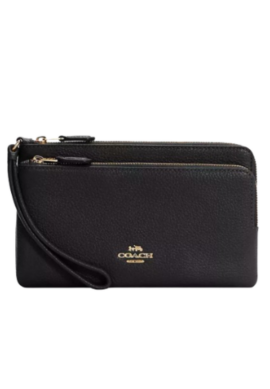 Coach Double Zip C5610 Leather Wallet In Black