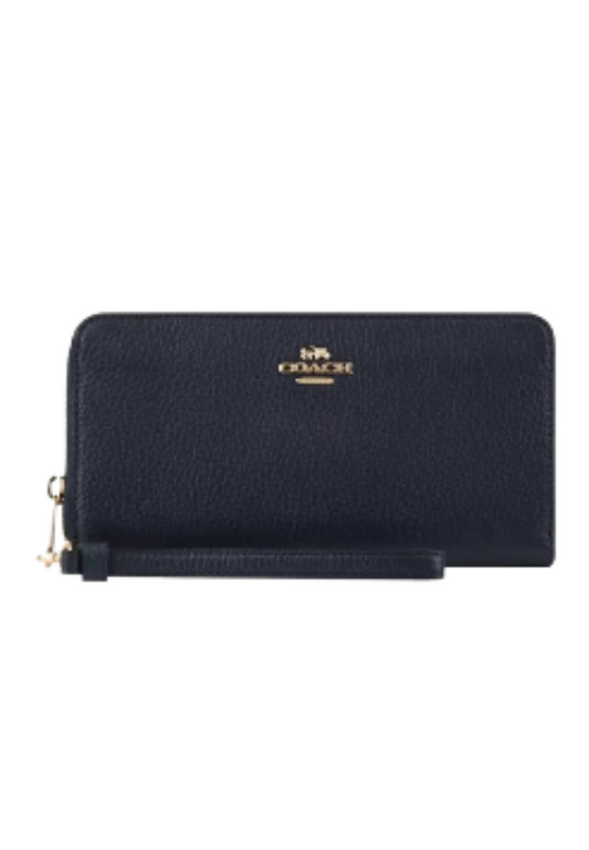 Coach Pebble Leather C4451 Long Zip Around Wallet In Midnight
