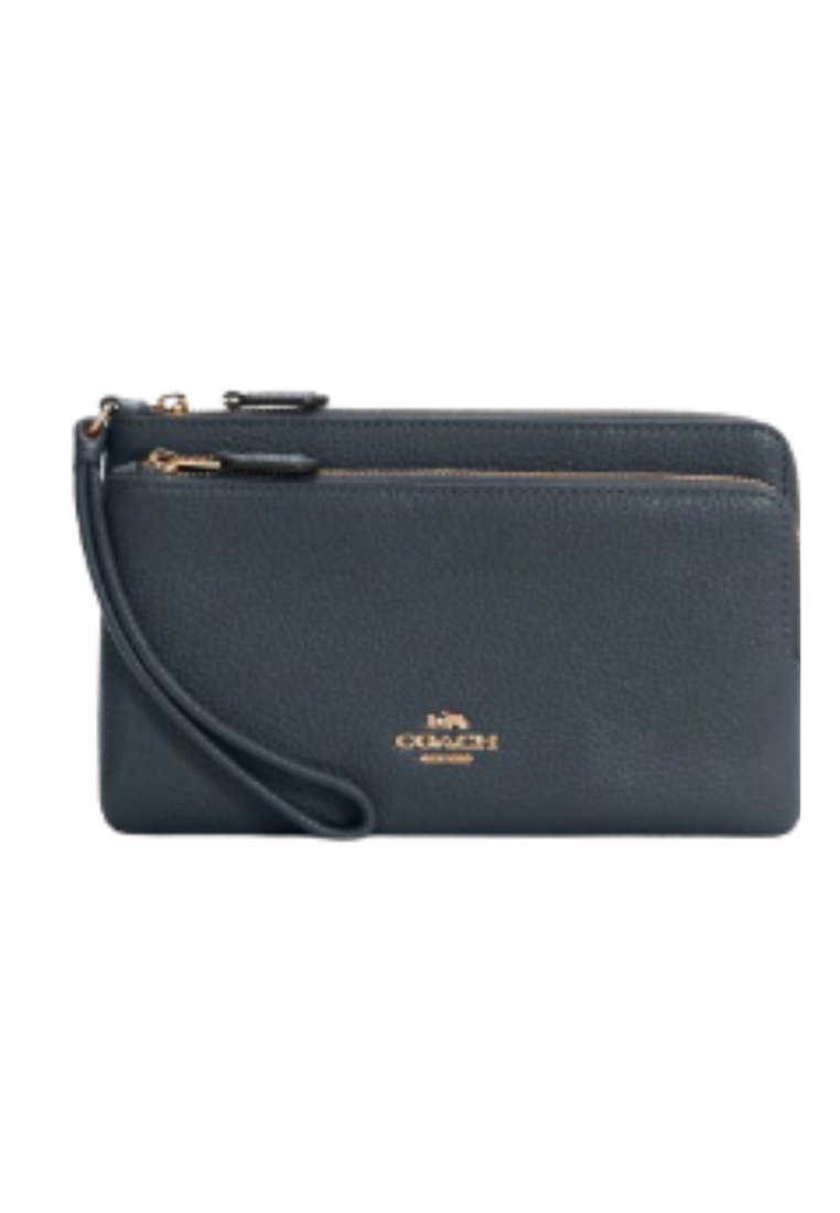 Coach Pebble Leather C5610 Double Zip Wallet In Midnight