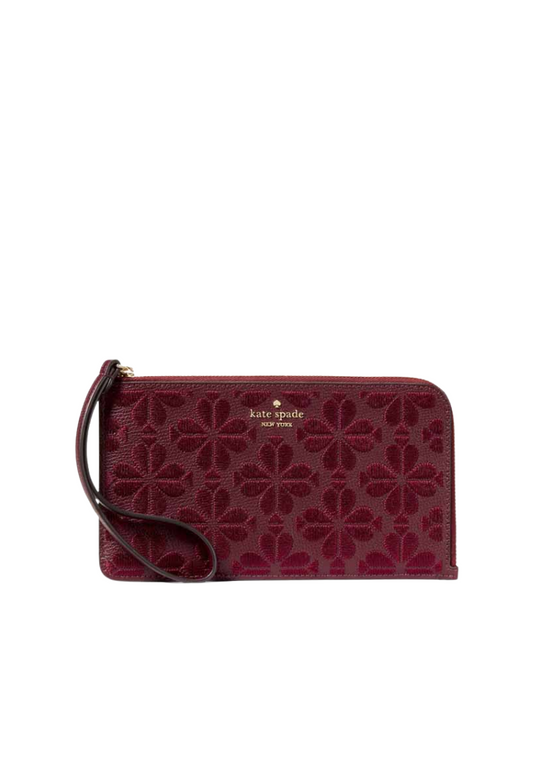 Kate Spade Lucy Spade Flower Embroidered Wallet Medium L-zip In Dark Merlot KL857