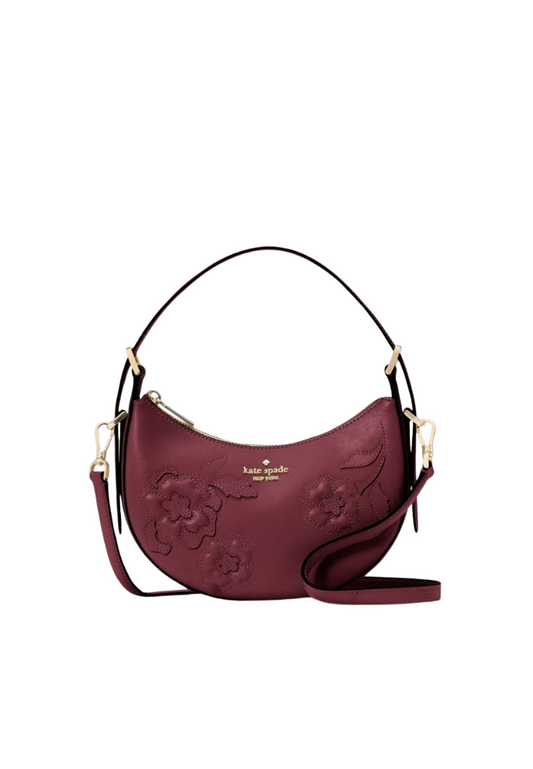 Kate Spade Nova Floral Applique Crescent Handbag Bifold In Dark Merlot KL938