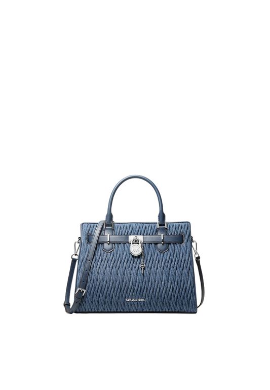 ( PREORDER ) Michael Kors Hamilton Medium Matelasse Denim Satchel Bag In Denim 35S6SHMS2C