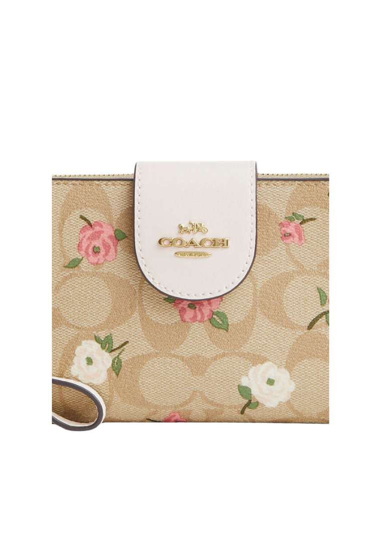 Coach Phone Wallet In Signature Canvas With Floral Print In Light Khaki Chalk Multi CR967