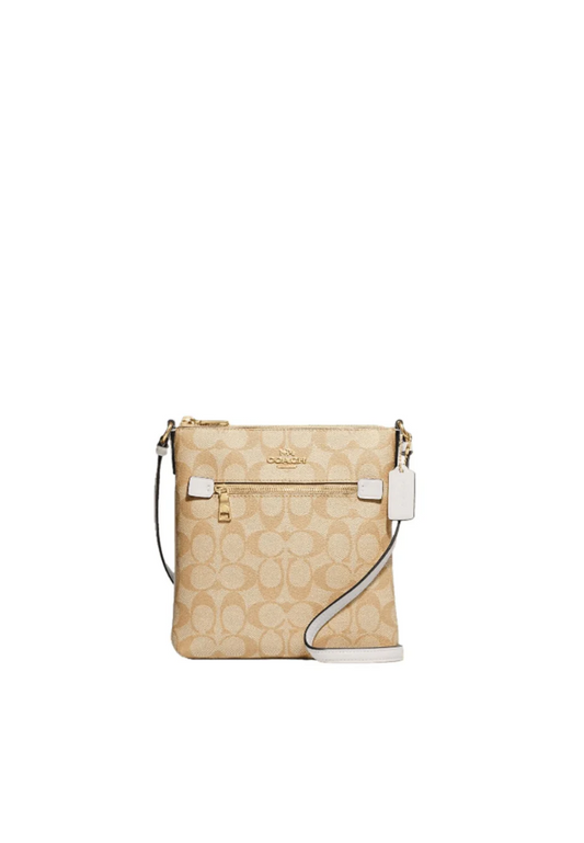( AS IS ) Coach Mini Rowan File Bag CF340 With Signature Canvas In Light Khaki Chalk