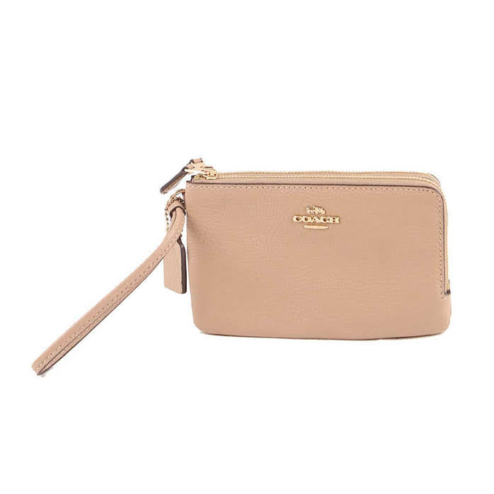 ( AS IS ) Coach Double Zip 6649 Zip Wristlet In Taupe
