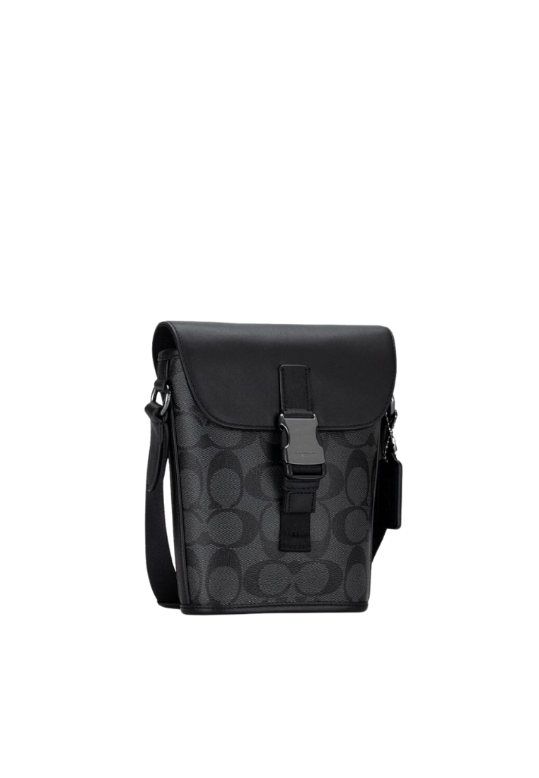 Coach Signature Small Track C3134 Flap Crossbody Bag In Charcoal