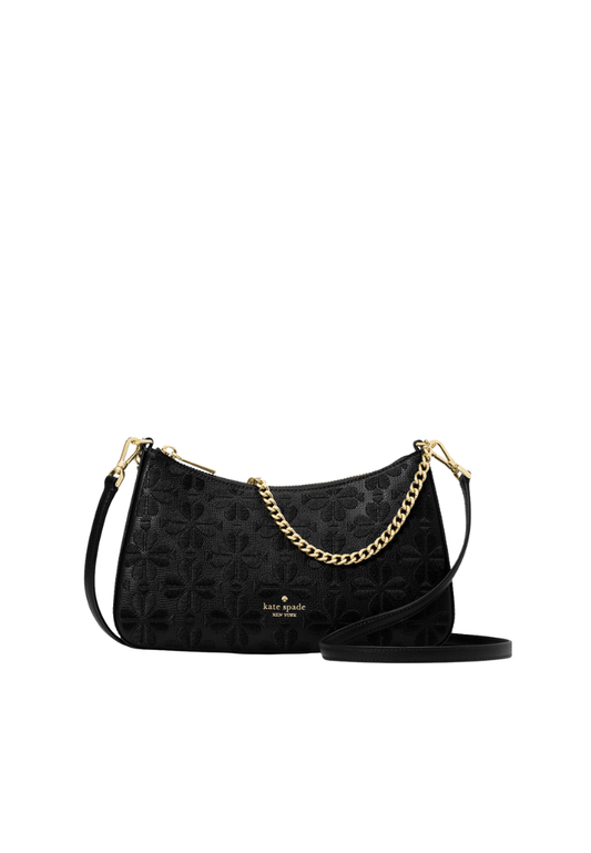 Kate Spade Spade Flower Embroidered Medium Crossbody Bag Convertible In Black KL955