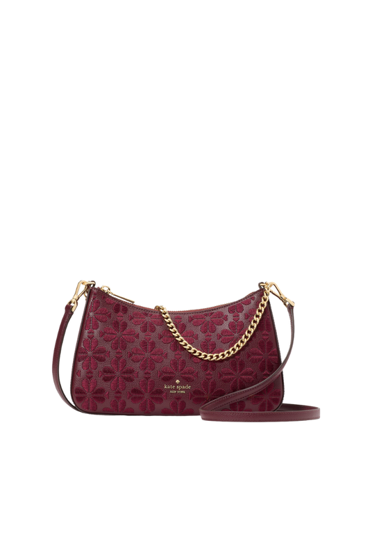 Kate Spade Spade Flower Embroidered Medium Crossbody Bag Convertible In Dark Merlot KL955