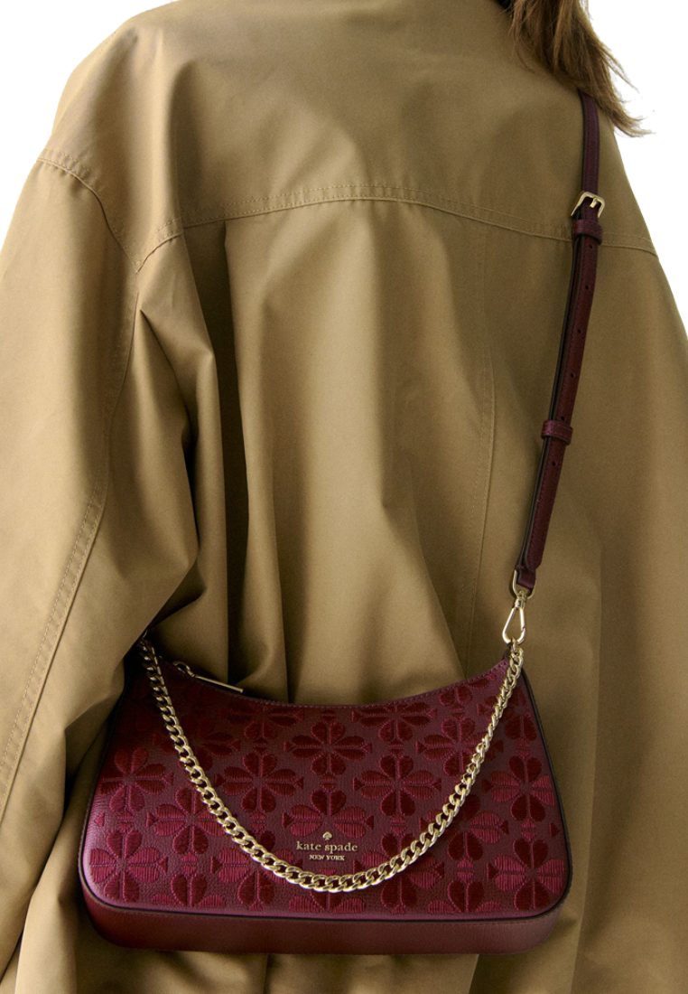 Kate Spade Spade Flower Embroidered Medium Crossbody Bag Convertible In Dark Merlot KL955