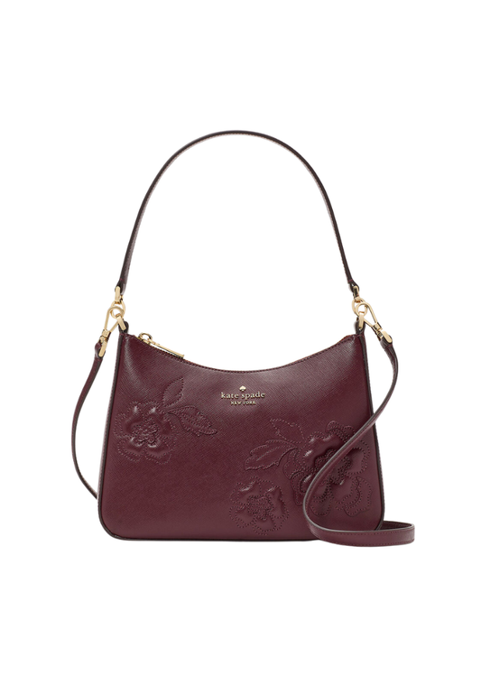 Kate Spade Margot Floral Applique Shoulder Bag In Dark Merlot KM139