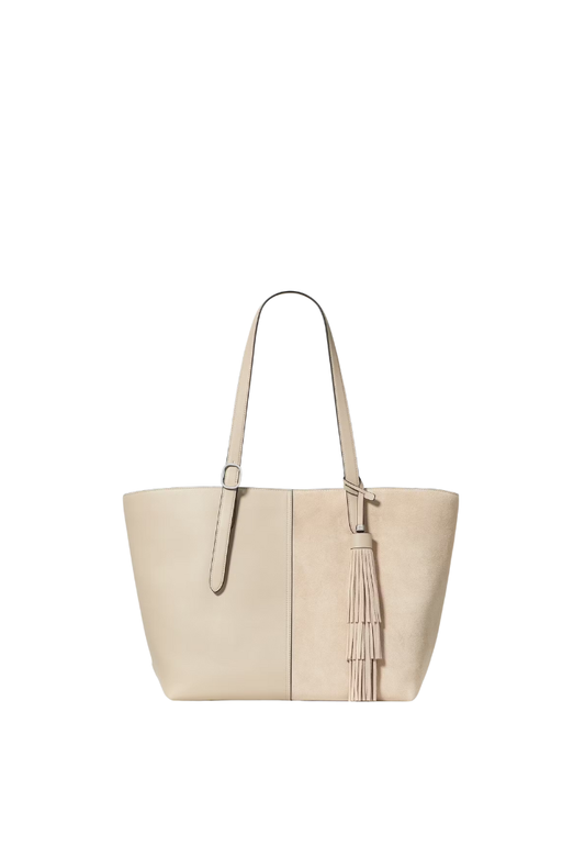 ( PREORDER ) Kate Spade 454 Suede Fringe Tote Bag In Light Sand KN585