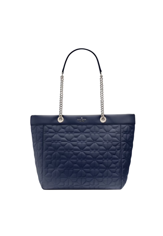 Kate Spade Spade Flower XL Tote Bag Quilted Fabric In Perisian Navy KK074