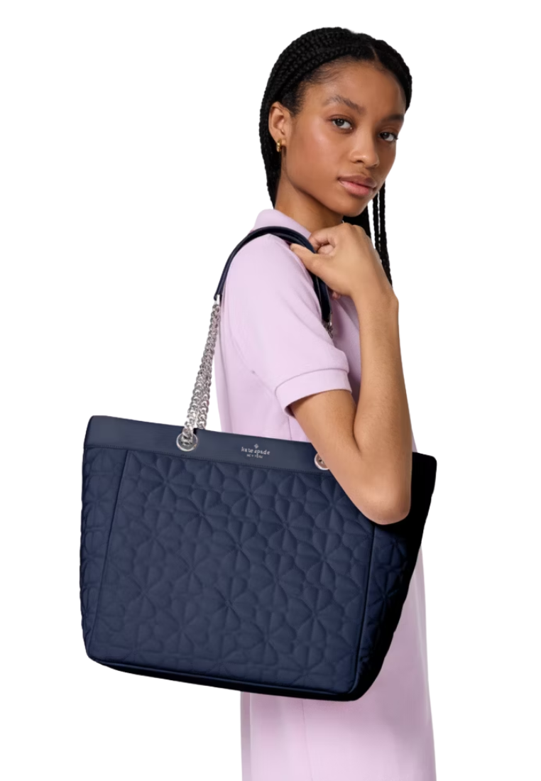 Kate Spade Spade Flower XL Tote Bag Quilted Fabric In Perisian Navy KK074