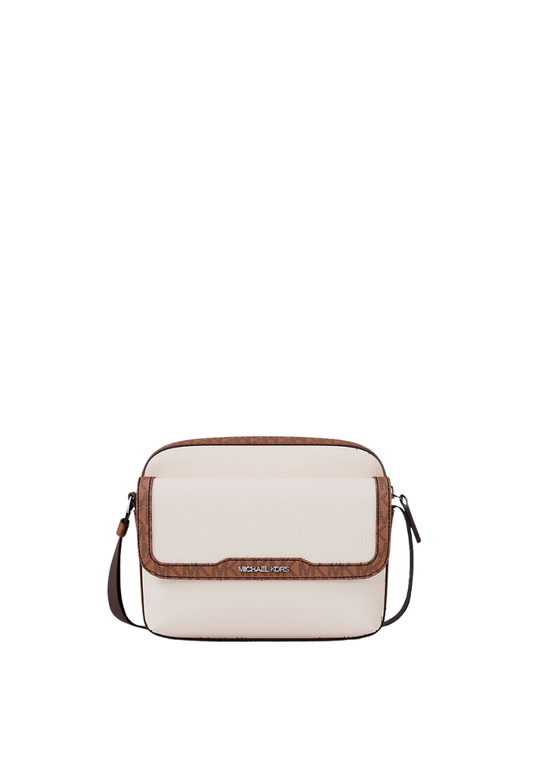 ( PREORDER ) Michael Kors Cooper Medium Pebbled Leather and Signature Logo Camera Crossbody Bag In Light Cream Luggage 37R6LCOM1L