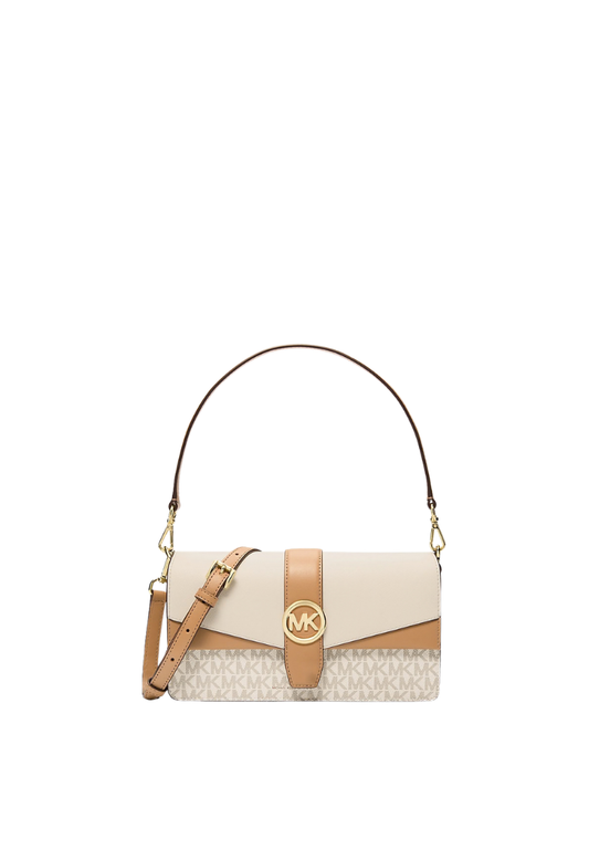 ( PREORDER ) Michael Kors Greenwich Medium Signature Logo Convertible Crossbody Bag In Light Cream Multi 35F5GGRL2B