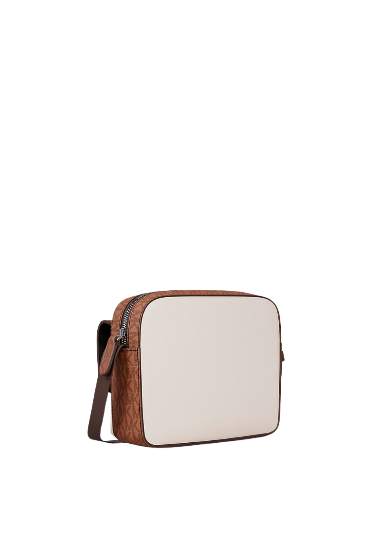 ( PREORDER ) Michael Kors Cooper Medium Pebbled Leather and Signature Logo Camera Crossbody Bag In Light Cream Luggage 37R6LCOM1L