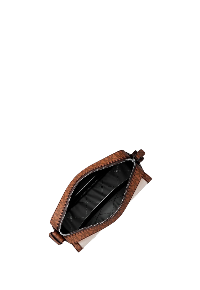 ( PREORDER ) Michael Kors Cooper Medium Pebbled Leather and Signature Logo Camera Crossbody Bag In Light Cream Luggage 37R6LCOM1L