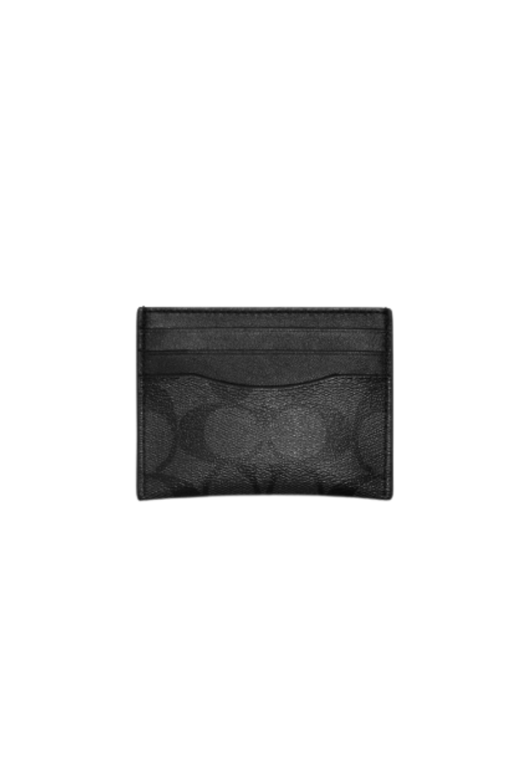 Coach Men Slim ID Card Case 58110 With Signature Canvas In Charcoal Black