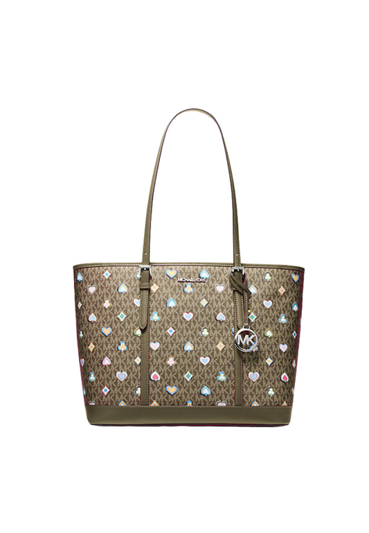 Michael Kors Jet Set Large Printed Signature Logo Tote Bag In Olive 35F5STVT3U