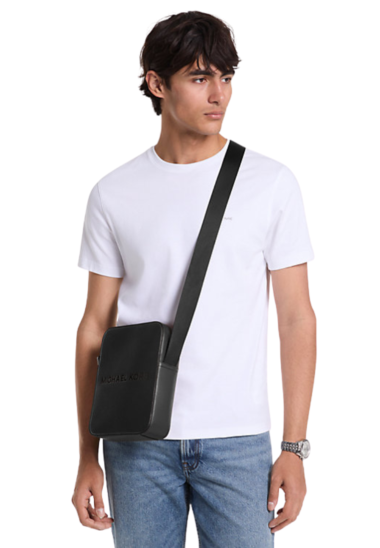 Michael Kors Cooper Logo Messenger Bag Embossed Pebbled Leather Messenger Bag In Black 37S5LCOL2L