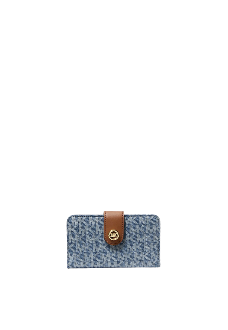 ( PREORDER ) Michael Kors MK Pop Charm Medium Signature Logo Print Denim Wallet In New Horizon 32S6G17F8C