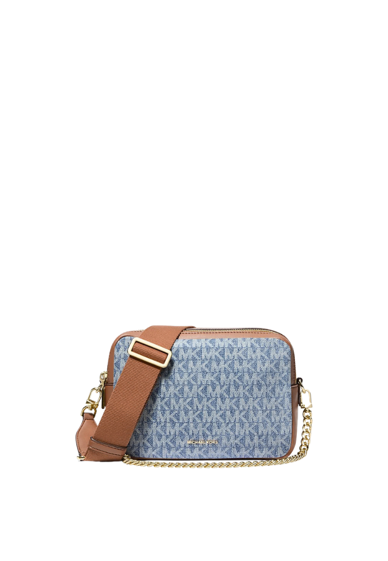 ( PREORDER ) Michael Kors Bryant Medium Logo Jacquard Denim Camera Crossbody Bag In New Horizon 32S6GYTC8C
