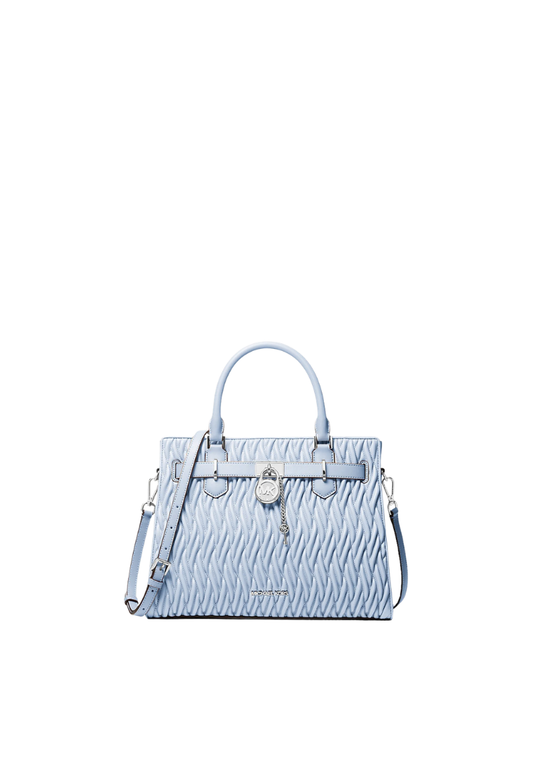 ( PREORDER ) Michael Kors Hamilton Medium Matelasse Satchel Bag In Pale Ocean 35S6SHMS2Y