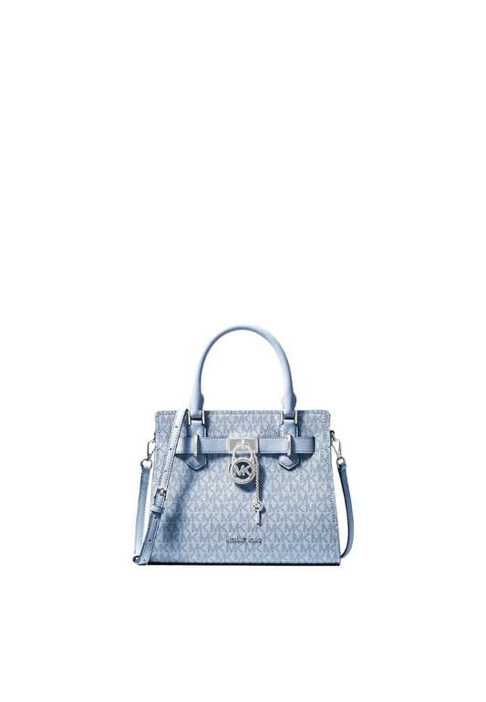 ( PREORDER ) Michael Kors Hamilton Small Signature Logo Satchel Bag In Pale Ocean 35T4SHMS1B