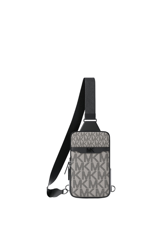 ( PREORDER ) Michael Kors Cooper Small Signature Logo Sling Pack In Pebble Grey Black Multi 37S6LCOC2B
