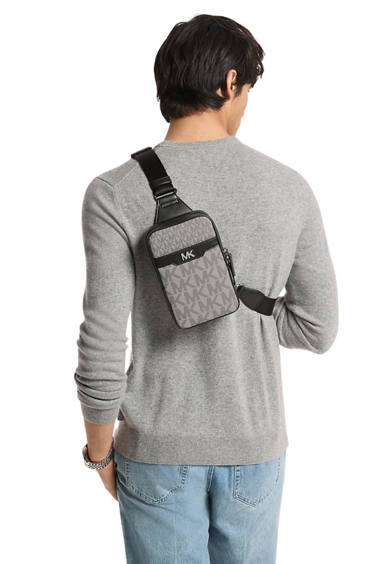 ( PREORDER ) Michael Kors Cooper Small Signature Logo Sling Pack In Pebble Grey Black Multi 37S6LCOC2B