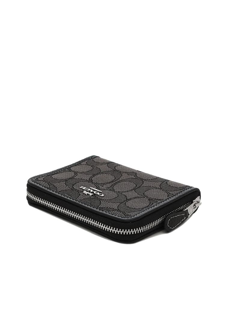 Coach Small Zip Around Wallet In Signature Jacquard In Black Smoked Black Multi CH389