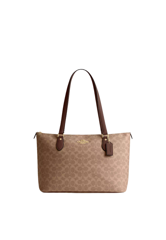 Coach Gallery Tote Bag Signature Canvas In Tan Brown CW381