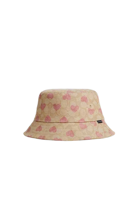 Coach Signature Heart Print Bucket Caps In Light Khaki Pink CP354 (XS/S)